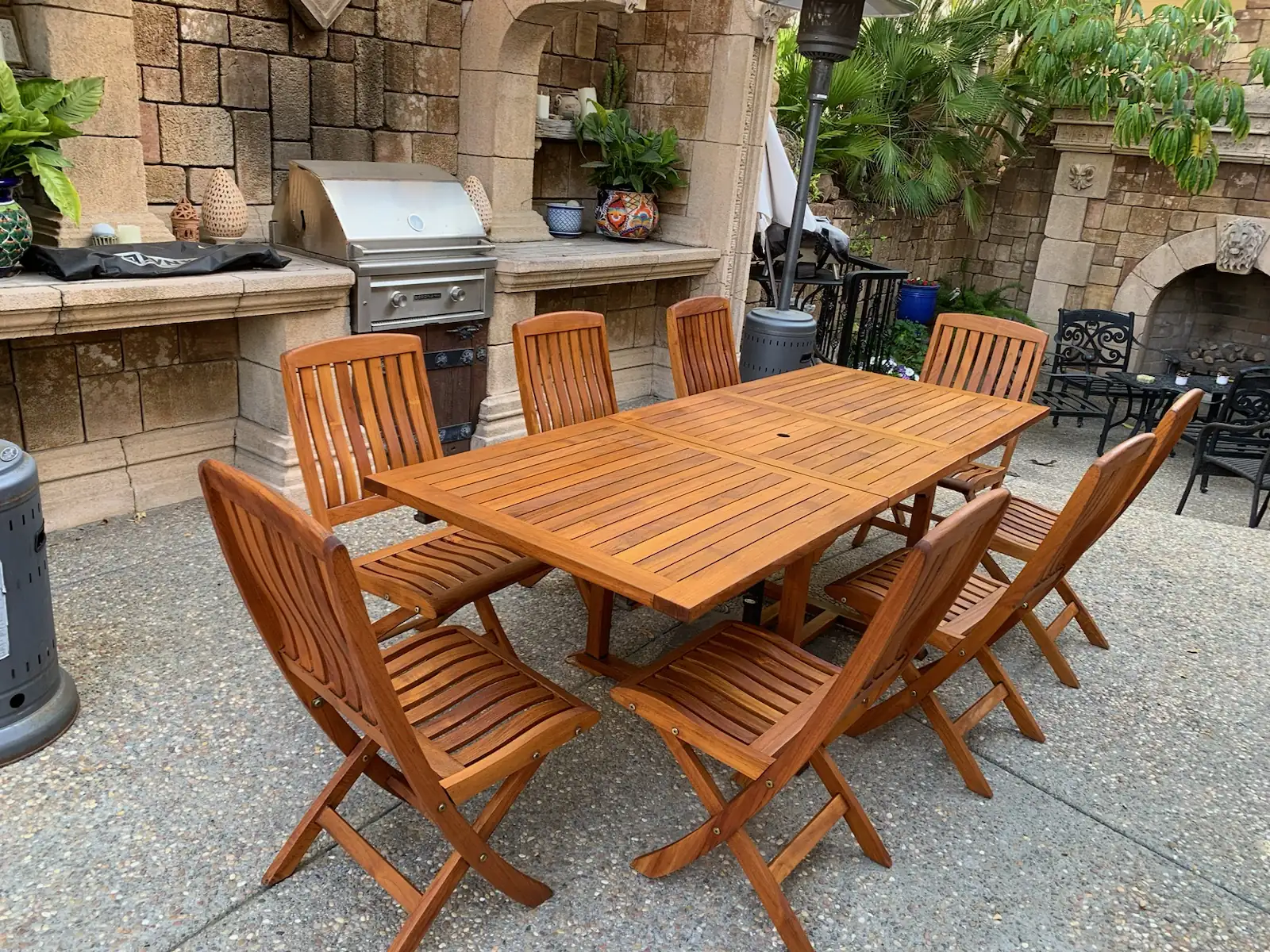 Restored wooden outdoor dining furniture