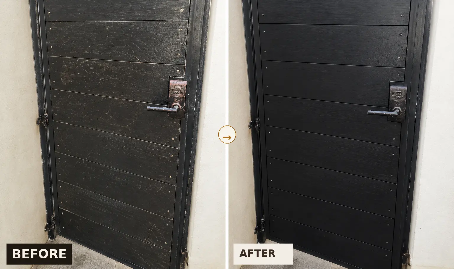 Wood door before restoration